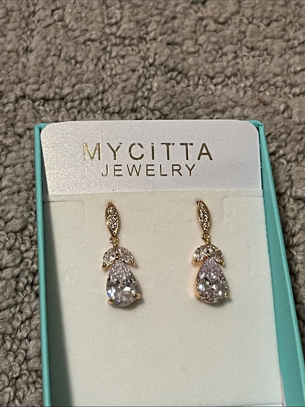 Gold Teardrop Crystal Dangle Earrings - Clear